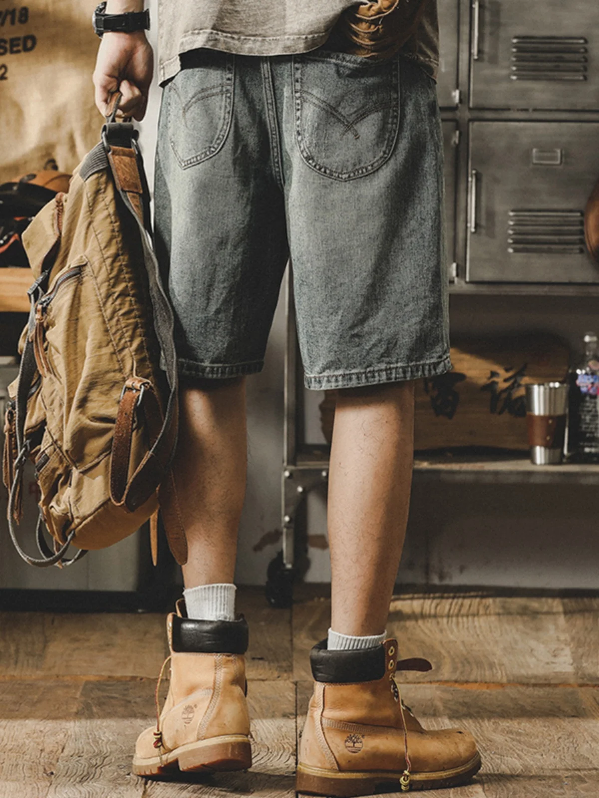 

Classic American Retro Waed Denim orts for Men Loose Large Size Casual Five-Point Summer Mid-Waist Straight Leg Jeans