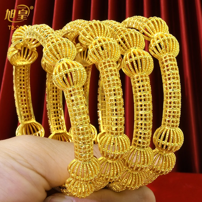 

4Pcs/Set Dubai Gold Plated Bangles Bracelet Jewelry Wedding Banquet Gift Ethiopian Charm Bracelet Bangles Jewellery Accessories