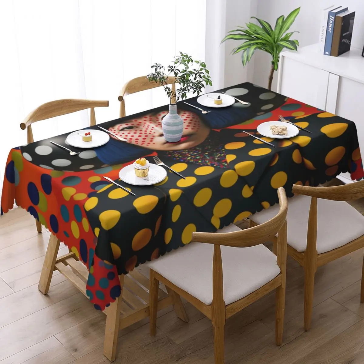 Custom Rectangular Waterproof Oil-Proof Yayoi Kusama Abstract Art Tablecloth Table Covers 40