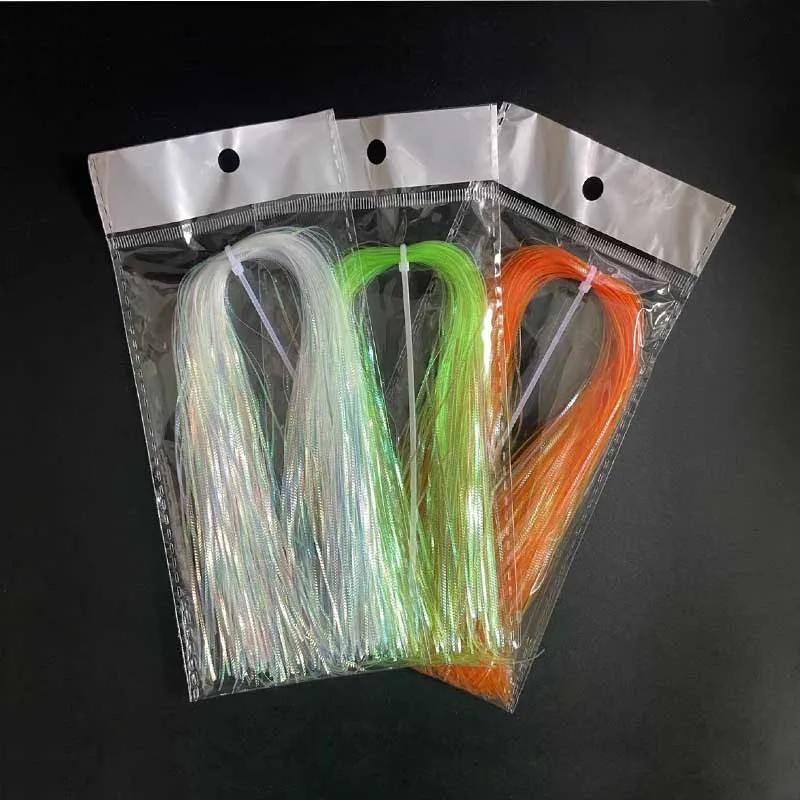 CONTEMPLATOR 2packs 1mm Gliss\'N Glow Iridescent Fly Tying Materials 28cm long Rainbow Fish Skin Tentacles Corrugated Strands
