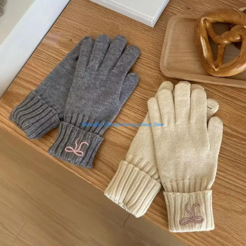 E56A قفازات شتوية محبوكة قفازات حرارية أنيقة كاملة الأصابع لركوب الدراجات في الهواء الطلق