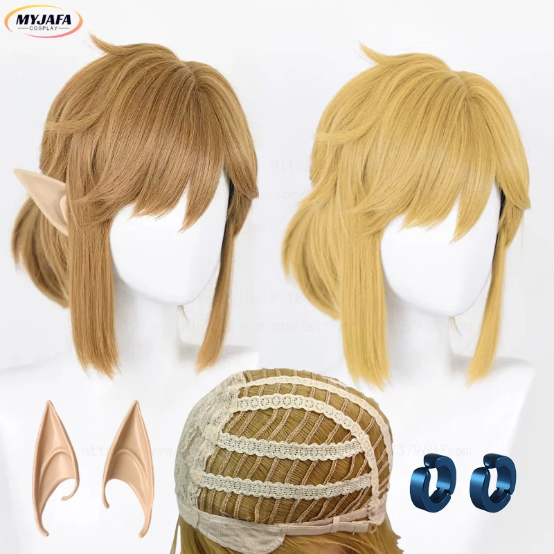 

Высокое качество Breath of the Wild Link Косплей Парик Короткие золотисто-коричневые косички Термостойкие волосы Аниме Игровые парики + Кепка для парика