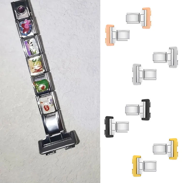 Personalized Stainless Steel Smart Watch Adapter 14mm Strap Connector 9mm Italian Bracelet Accessories DIY Fashion Jewelry Gift