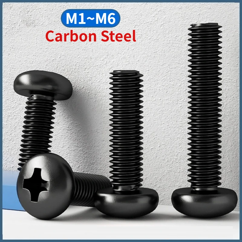 M1 M1.2 M1.4 M1.6 M1.7 M2 M2.5 M3 M3.5 M4 M5 M6 Schwarze Kohlenstoffstahl Kreuzschlitz-Flachkopfschrauben