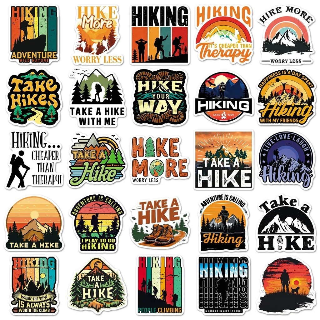 50Sheets Outdoor Hiking Silhouette Graffiti Waterproof Stickers Trendy Travel Walking Decals for DIY RecordingYourLife Store