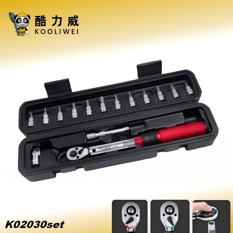 KOOLIWEI 15Pcs Bicycle Torque Wrench Set 2.5‑30Nm 1/4