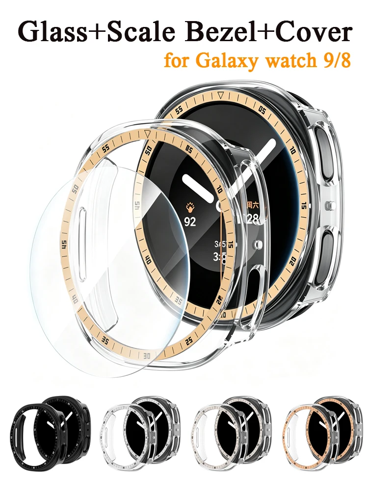 Scale Bezel+Cover for Samsung Galaxy Watch 9 8 44mm 40m Screen Protector Hard PC Bumper Shell Tempered Glass Galaxy Watch 9 Case
