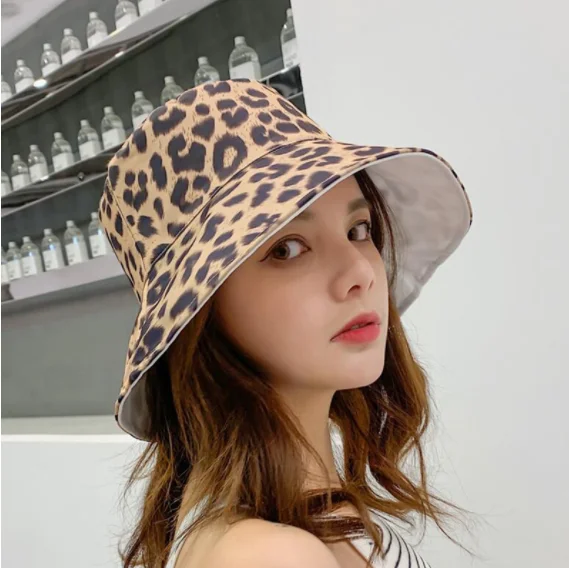 Women Leopard Print Bucket Comfortable Breathe Foldable Men Beach Flat Top Sun Fishing Hat High Quality Flat Panama Hat Street