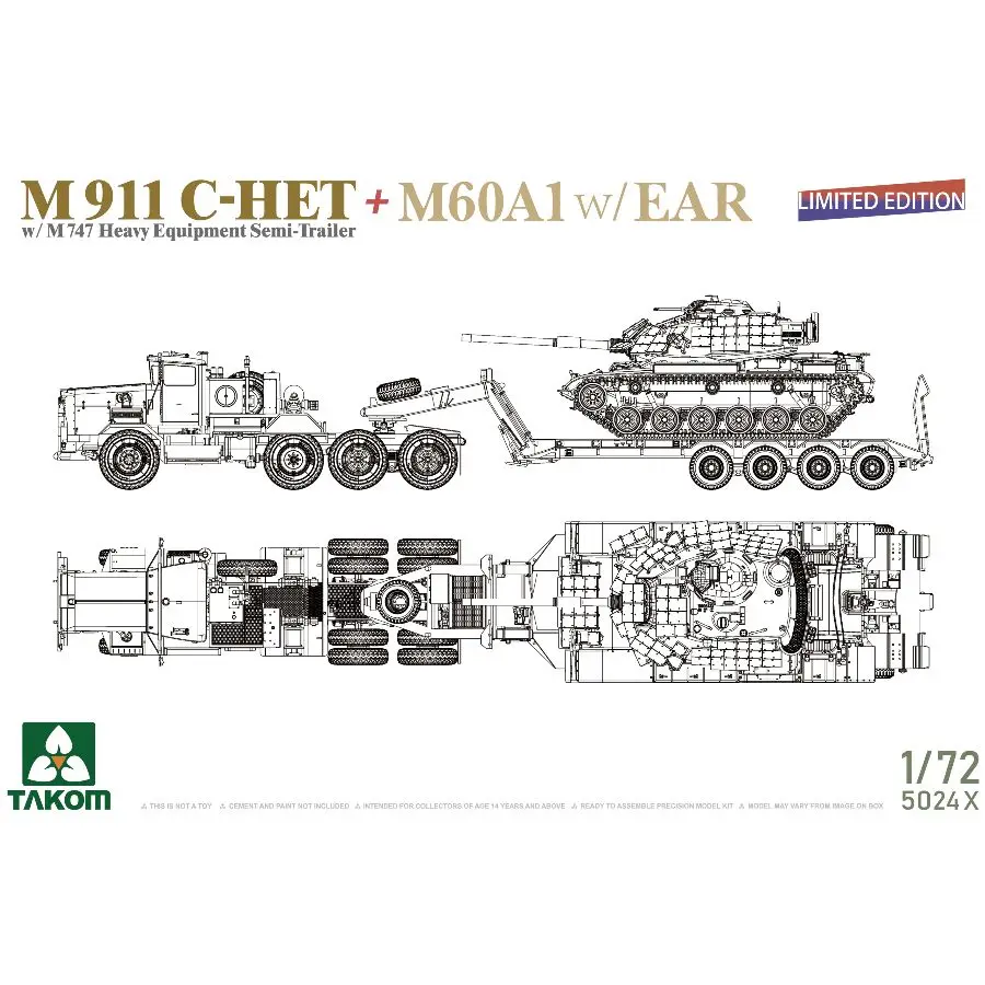 

TAKOM 5024X 1/72 M911 C-HET+M60A1 с ушком с комплектом полуприцепа для тяжелого оборудования M747 Limited Edition