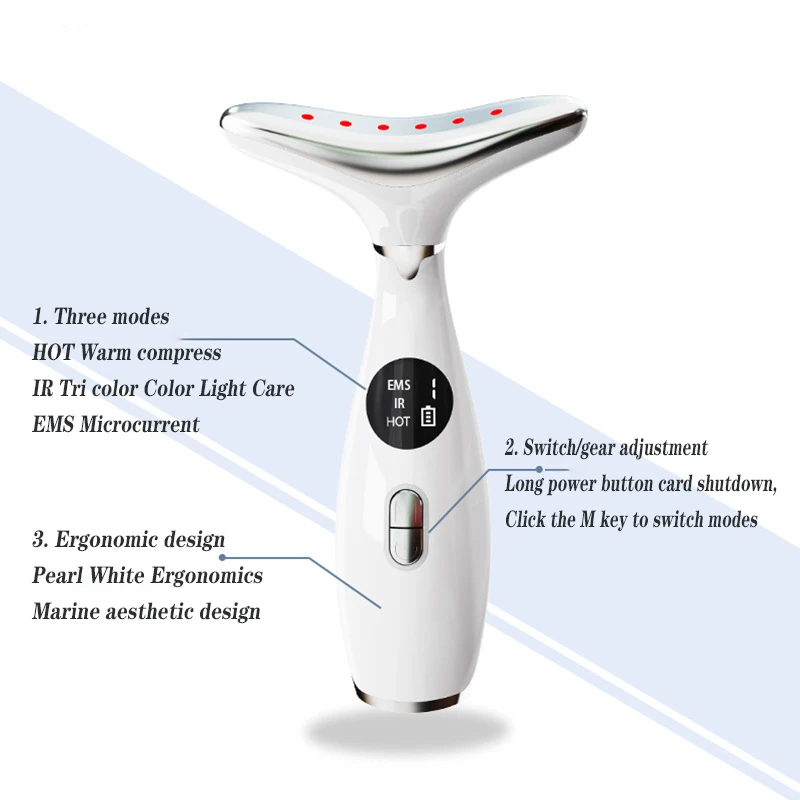 EMS Lights Face Neck Beauty Device Vibration Massage Improve Neck Lines Home Use Face Lifting Machine 3 In 1 Model Anti Wrinkles