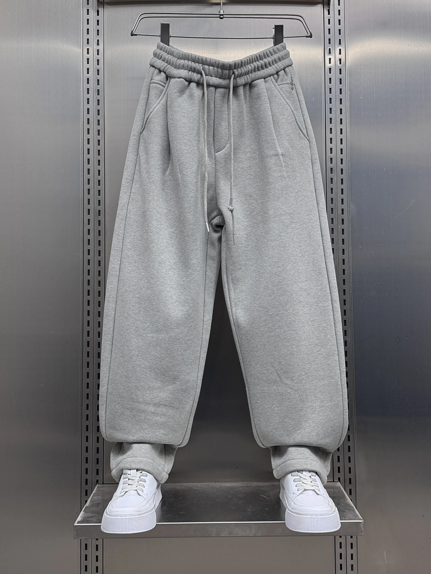 

Мужские повседневные брюки прямого кроя на флисовой подкладке, свободные спортивные брюки с завязками, молодежные, осенне-зимние, новинка