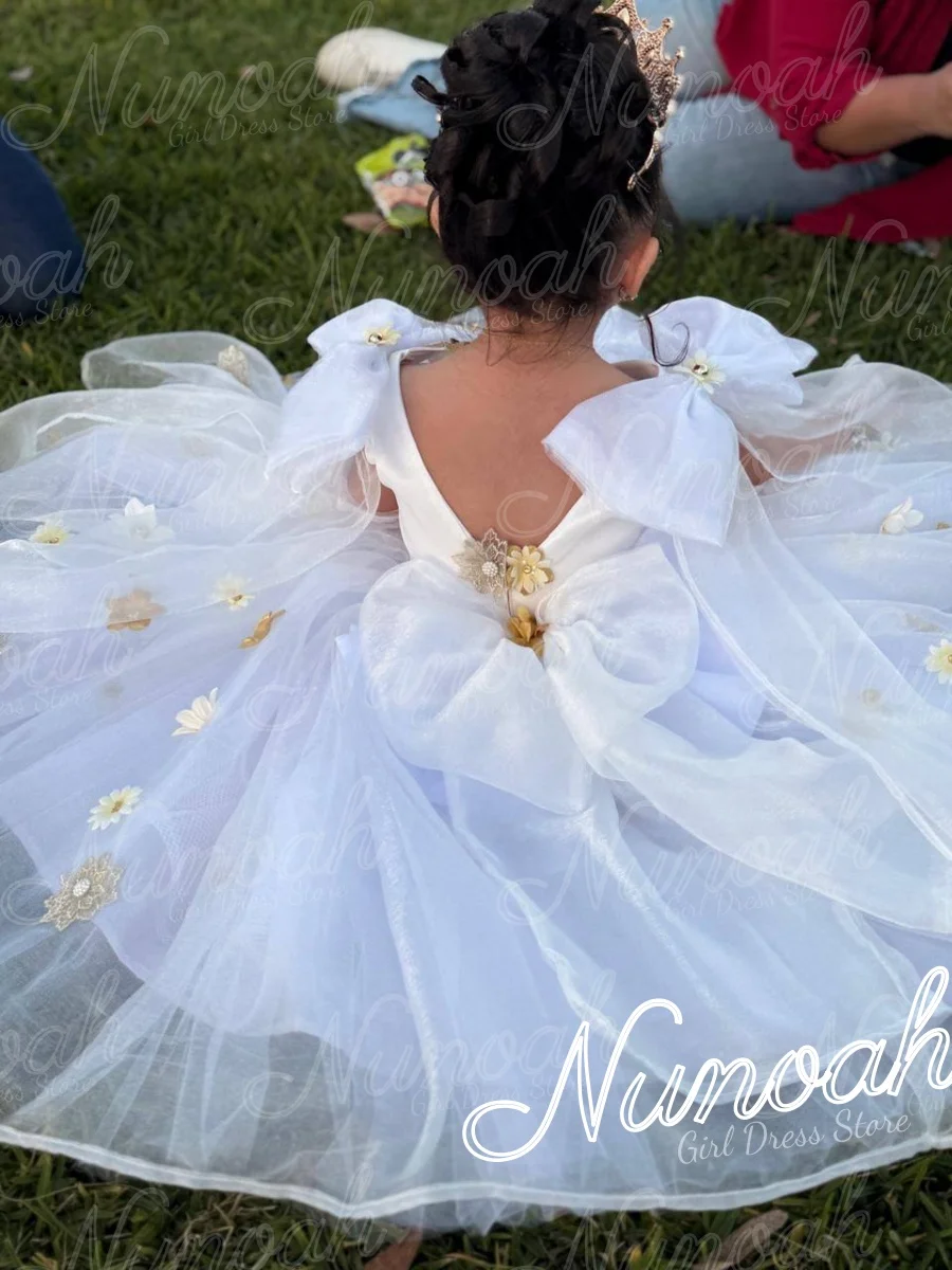 

Flower Girl Dress For Wedding With Floral Princess Girl Birthday Party Gowns Bows Floor Length First Communion Gowns Customized
