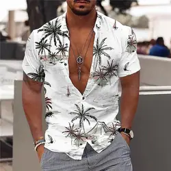 2023 Coconut Tree Shirts For Men 3d Printed Men's Hawaiian Shirt Beach 3xl Short Sleeve Man Blouse Fashion Tops