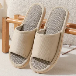 Men Linen Slippers Couples Fashion Women Casual Home Slippers Indoor Floor Flat Shoes Sandals Slides Four Seasons At Home