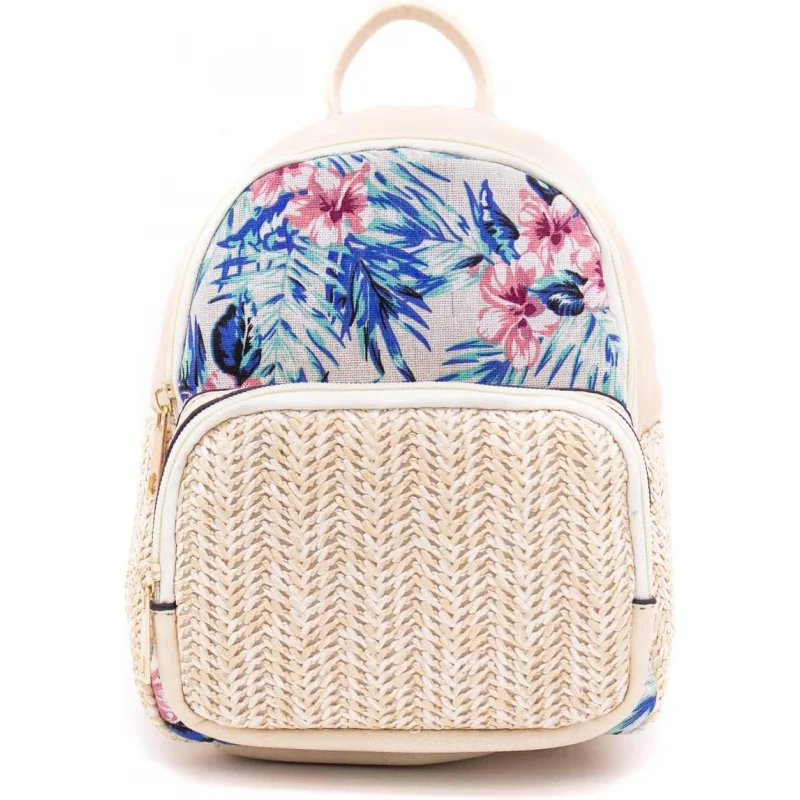 Generic MINI Rucksack Vegan CORK Damen Floral Leicht Wasserdicht, Beige