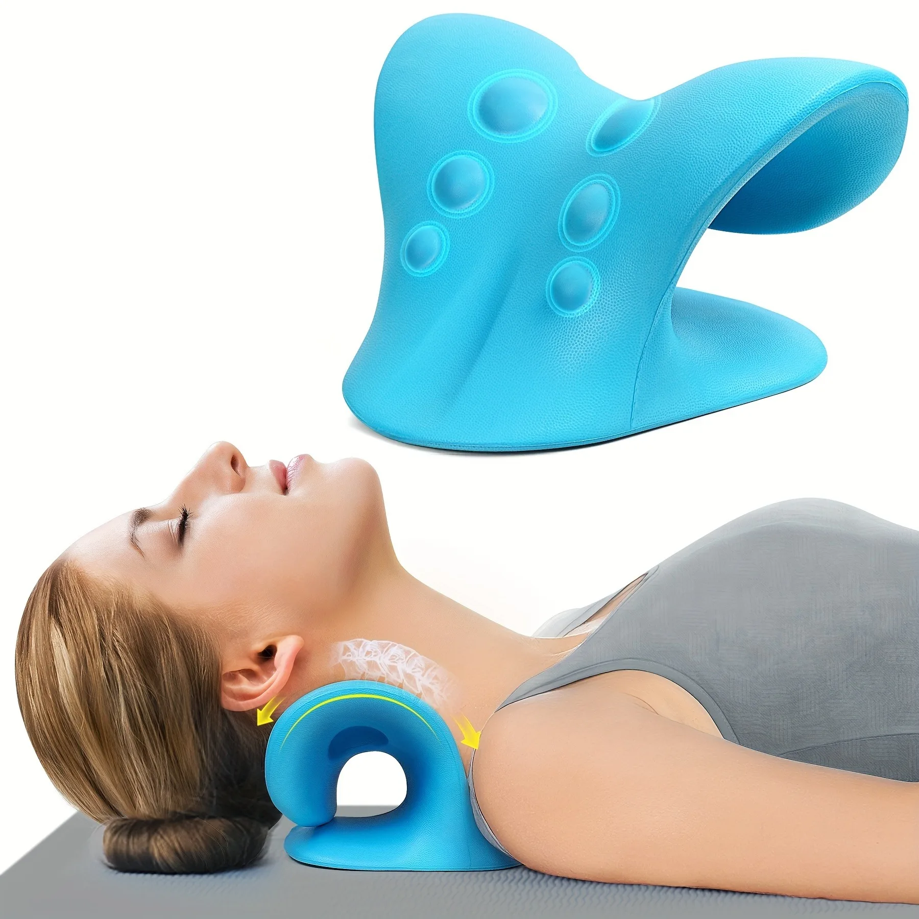 Relaxador de Pescoço e Ombros Eva, Dispositivo de Tração Cervical em Formato C, Alinhador de Coluna, Almofada Quiroprática, Esticador e Massageador