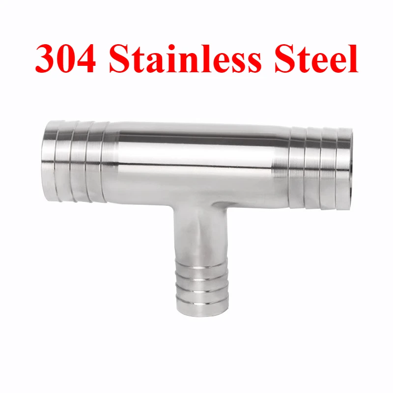 6 8 10 12 14 16 19 20 25 32 38 40 51mm Hose Barb Reducing Tee 3 Ways Splitter 304 Stainless Steel Connector Pipe Fitting