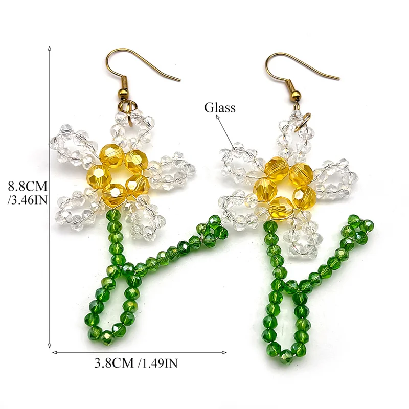 اليد المنسوجة الزجاج مطرز زهرة شرابة إسقاط أقراط للنساء الفولاذ المقاوم للصدأ الفاخرة الملونة Y2K وأقراط مجوهرات هدية #6