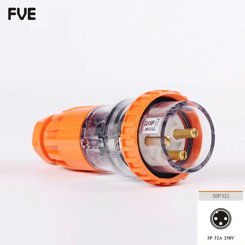 32A 3 pin round single/three phase waterproof IP66 Industrial plug & socket 56P332