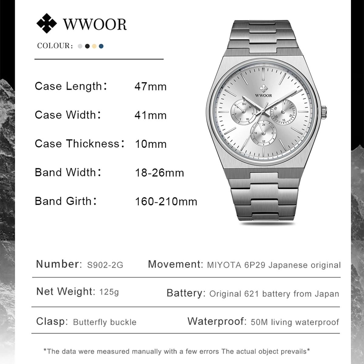 WWOOR-Relógio Sapphire Masculino, Aço Inoxidável 316L, Luxo, Negócios, Luminoso, Impermeável, Calendário, Quartz Watch Box, Homens