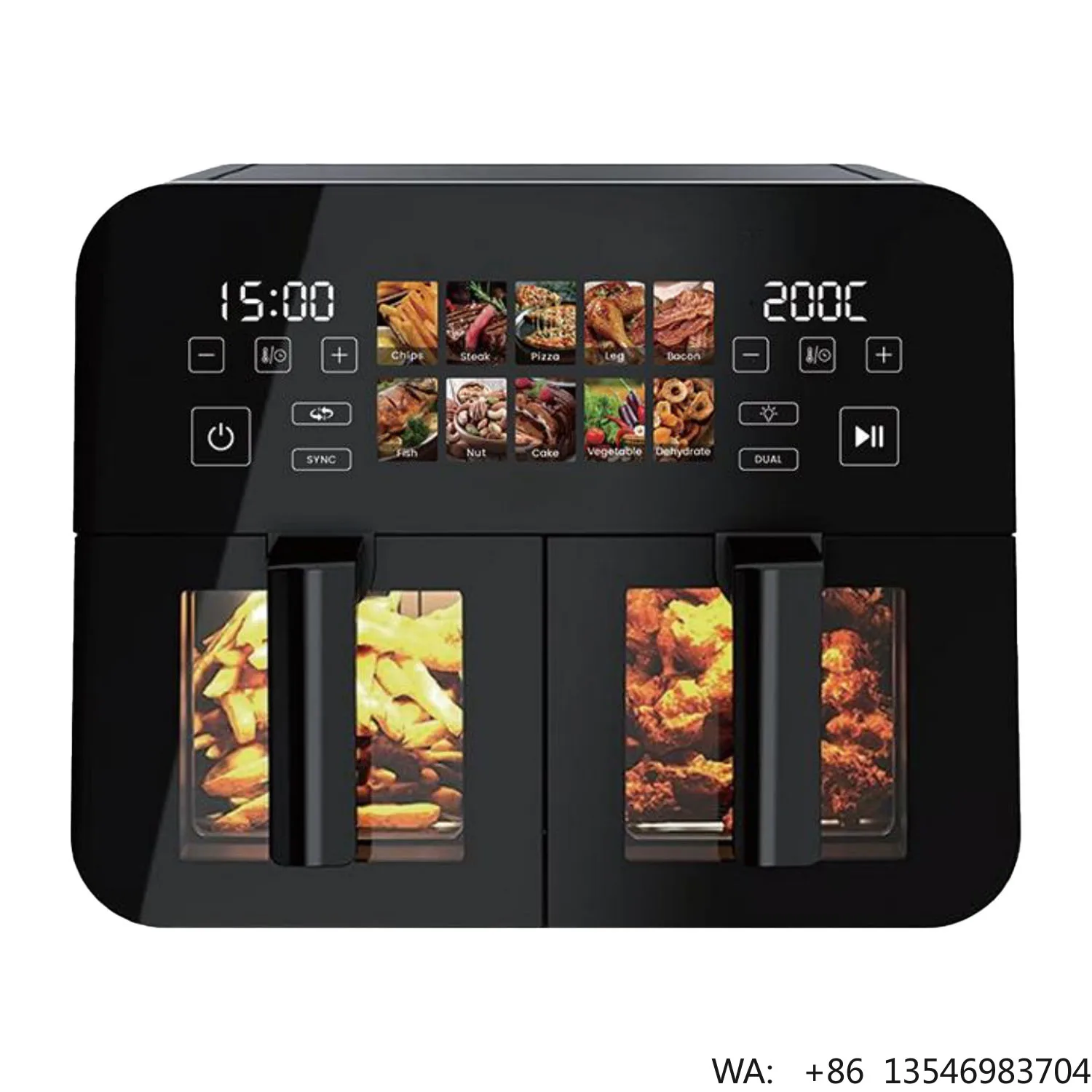 Customizable 9L Dual Basket Air Fryer Oven 2400W Double Drawer Digital Air Fryer with Visual Window GS CE ETL Certified