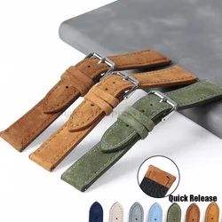 Vintage Suede Leather Watch Strap 18mm 20mm 22mm for Seiko for Huawei Watch GT4/GT3/2 Handmade Stitching Quick Release Bracelets