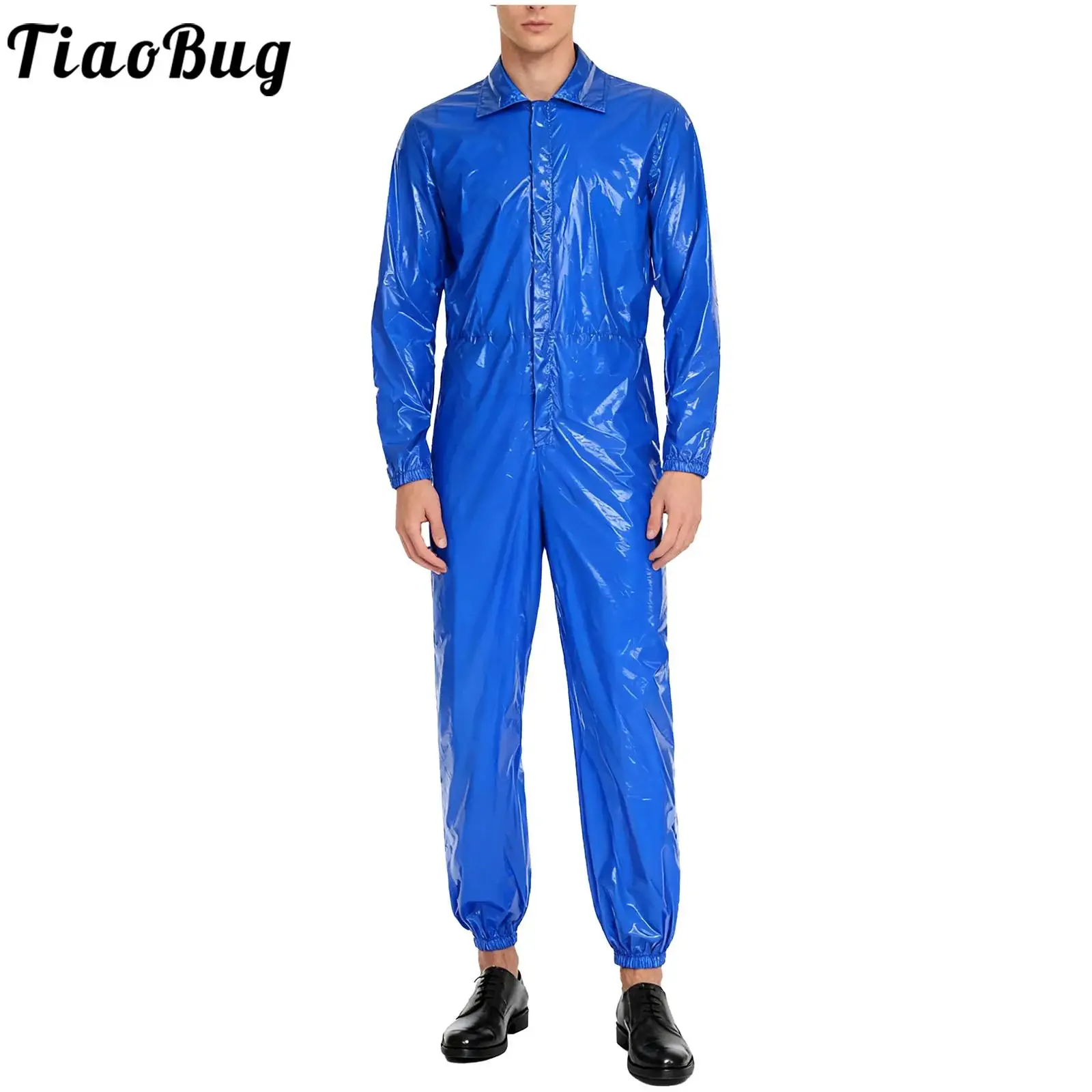 الرجال مقاومة للماء المآزر كامل الجسم بذلة عامل موحدة بدوره إلى أسفل طوق كم طويل مرونة الظهر الخصر سستة السروال القصير