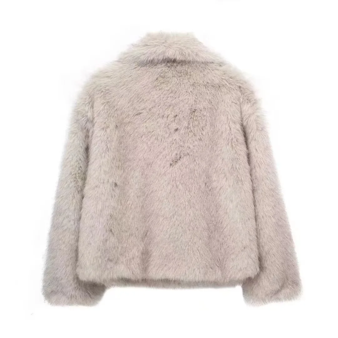 Faux Fur Coat Women Solid Fur Jacket Turn Down Collar Long Sleeve Single Breasted Loose Thick Warm Fur Casual 2025 Autumn Winter