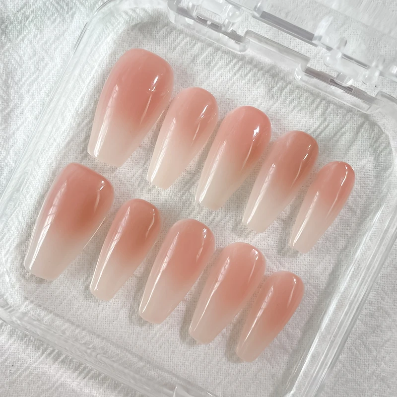 

Sweet Gradient Pink Fake Nail Tips Ins Simple Nude Color False Nails Round Head Korean Girl Lady Press on nail Handmade 10pcs