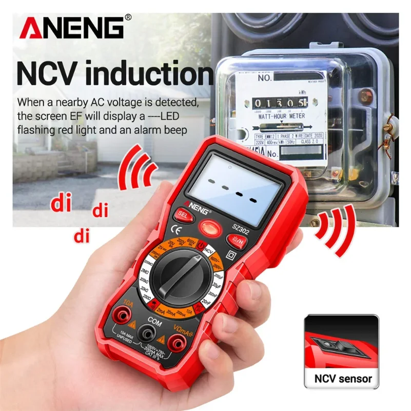 ANENG SZ302 Digital Automatic Tester NCV Detector Resistance Ohm Ammeter Capacitance Meter Multimeter AC/DC Votage Current
