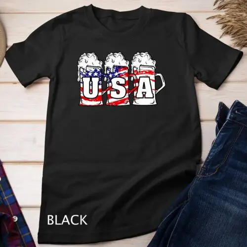 Mens 4th of July Shirt USA Beer American Flag Women Merica Unisex T-shirt