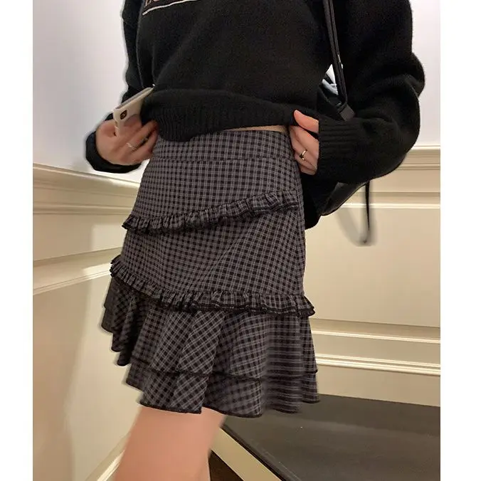 

Plaid Retro Plaid Cake Group Spring and Summer New High Waist Skirt Fluffy Plaid Short Skirt Women