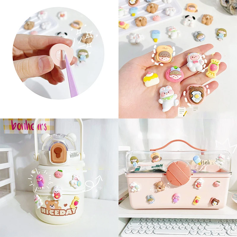 7pcs/set Kawaii 3D Stickers Cute Resin Water Cup Refrigerator Stickers DIY Scrapbooking Mobile Phone Sticker Korean Stationery