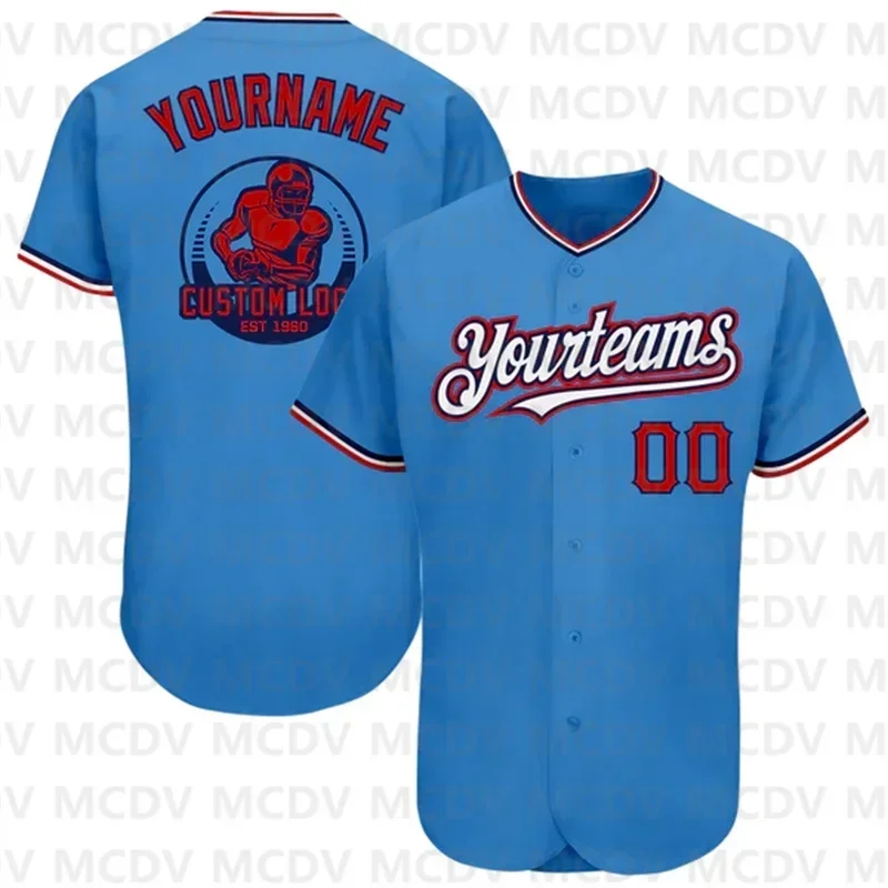 

Custom Powder Blue Red-Navy Pinstripe Red Authentic Baseball Jersey