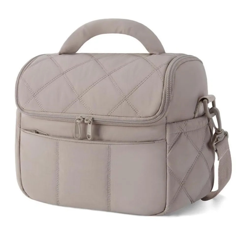

Portable Quilted Puffer Insulated Lunch Bag Detachable Strap Soft Cooler Lunch Tote with Handle Leakproof Thermal Bag Travel
