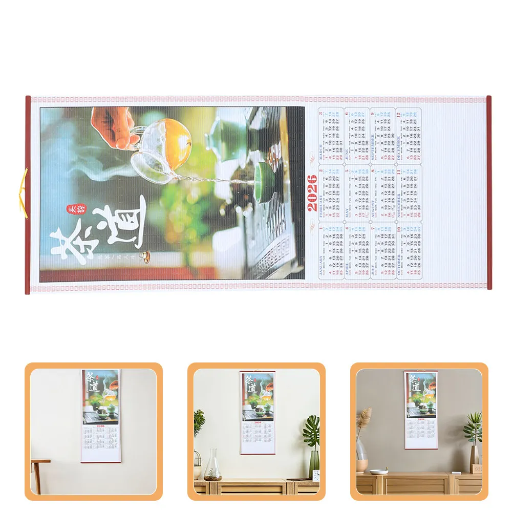 

2Pcs Chinese Wall Calendar 2026 Year of The Horse Lunar Calendar Decorative Hanging Scroll Home Office New Year Festival Planner