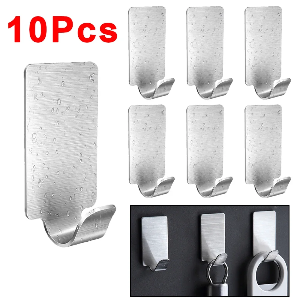 10/1Pcs Stainless Steel Hooks Self Adhesive Heavy Wall Hanger Hook Bathroom Organizer Rack Multi-purpose Kitchen Storage Hook