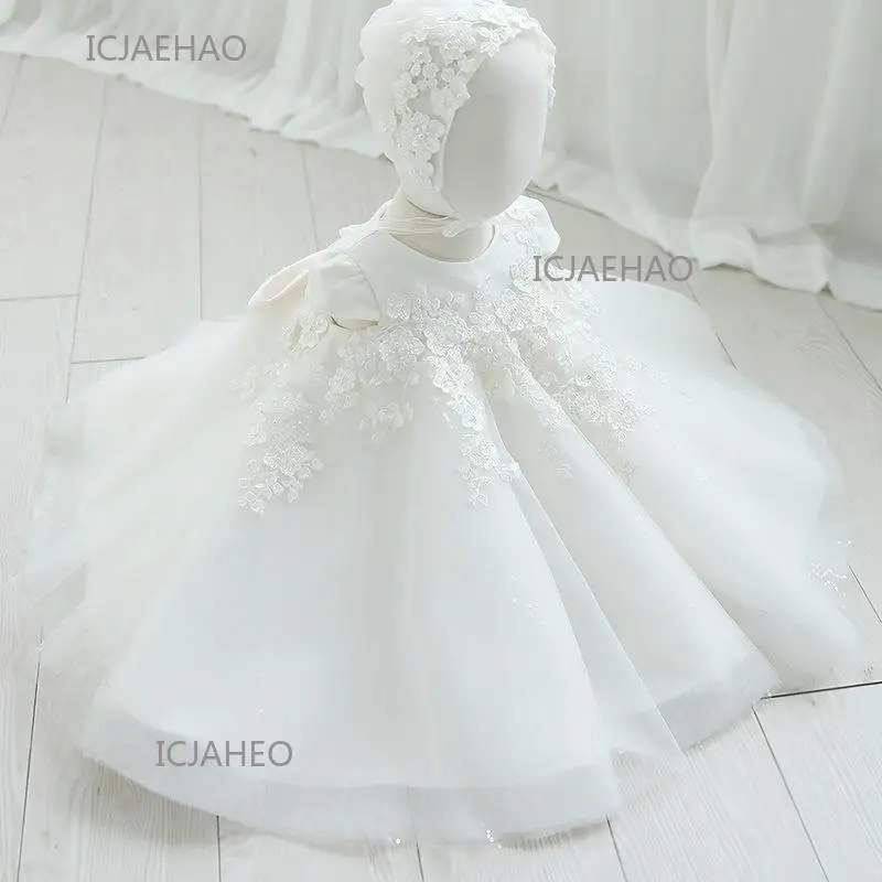 Party Wear Dresses 2025Kids Birthday Baptism Dresses For Boutique Flower Girl Lace Dress Children Elegant Big Bow Frocks Girls