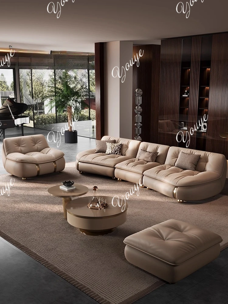 

High-end atmosphere, modern simple, light luxury, top layer cow leather curved sofa, horizontal living room
