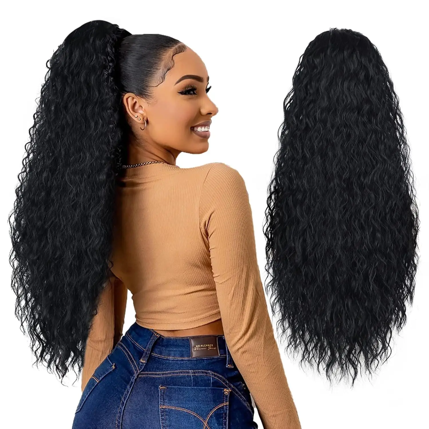 Hair Brazilian Kinky Straight Drawstring Ponytail Natural Black Color 100% Human Hair Clip in Ponytail Hair Extensions for Women