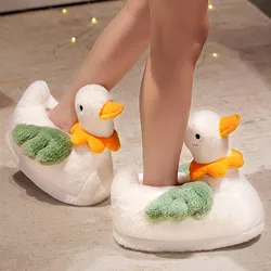 Women Cute House Slippers Warm Cotton Soft Plush Home Slippers Indoor Cartoon Duck Novelty Women Slippers Open Toe Memory Foam