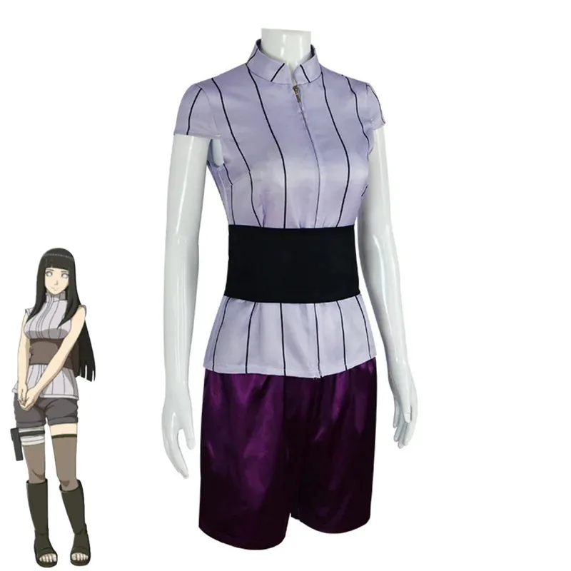 Costume de Cosplay Anime Hyuga Hinata, hauts à manches courtes à rayures, T-shirt et Short, perruque pour femme adulte, Costume de carnaval d'halloween Sexy 5ftu ^ 5f