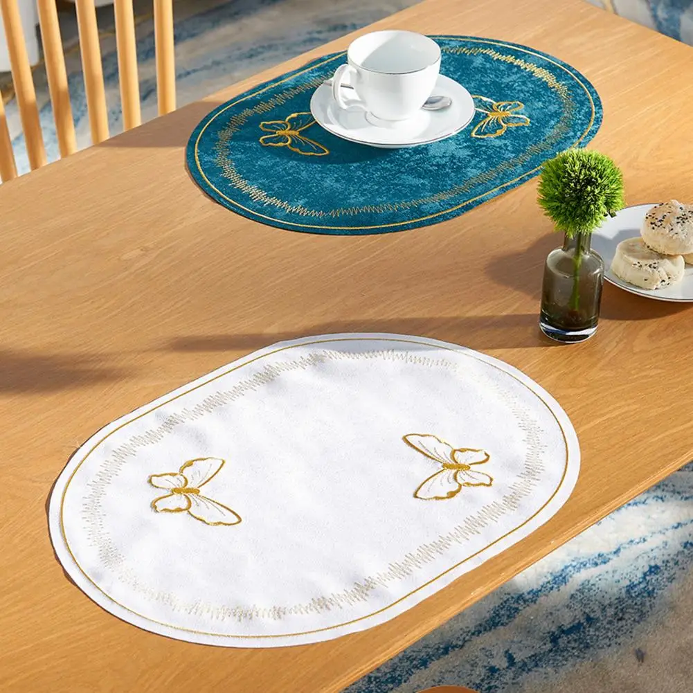 Linen Placemats Linen Placemat Set with Embroidered Butterfly Design Oval Heat-resistant Dining Accessories for Home