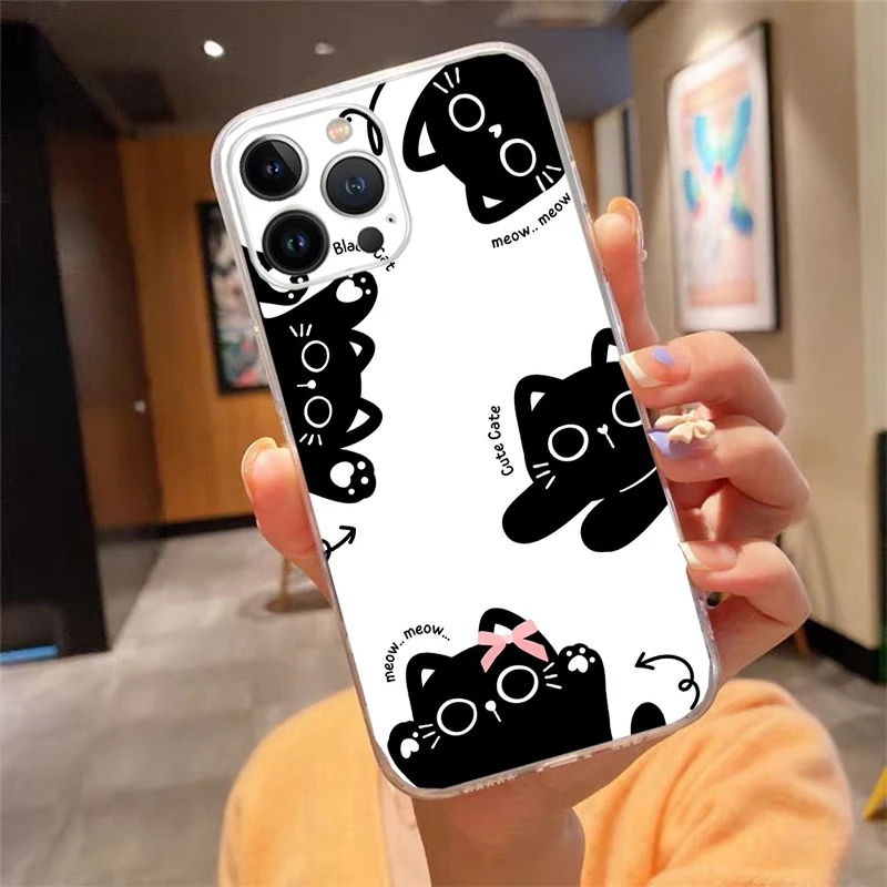 

Phone Case Carcasa Funda For iPhone 17 Pro Max Air 16 15 14 13 Pro Max 15 16 Pro 15Plus Cartoon Black Cats Case
