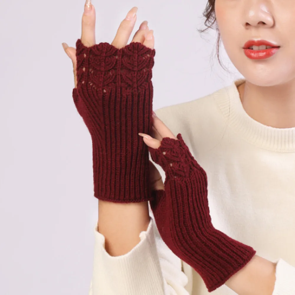 Woman Ladies Fingerless Gloves Winter Warm Soft Knitted Mittens ST007