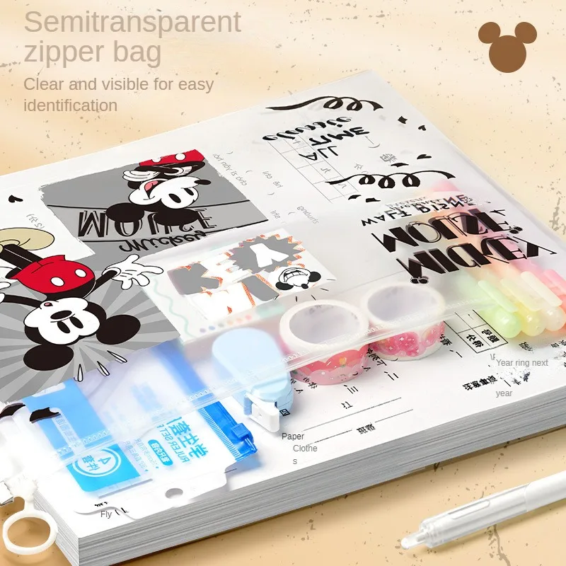 A4 Disney Mickey Folder Zipper Pouch Cartoon Anime Document Bag Waterproof Pencil Case Test Paper Storage Bags Office Supplies