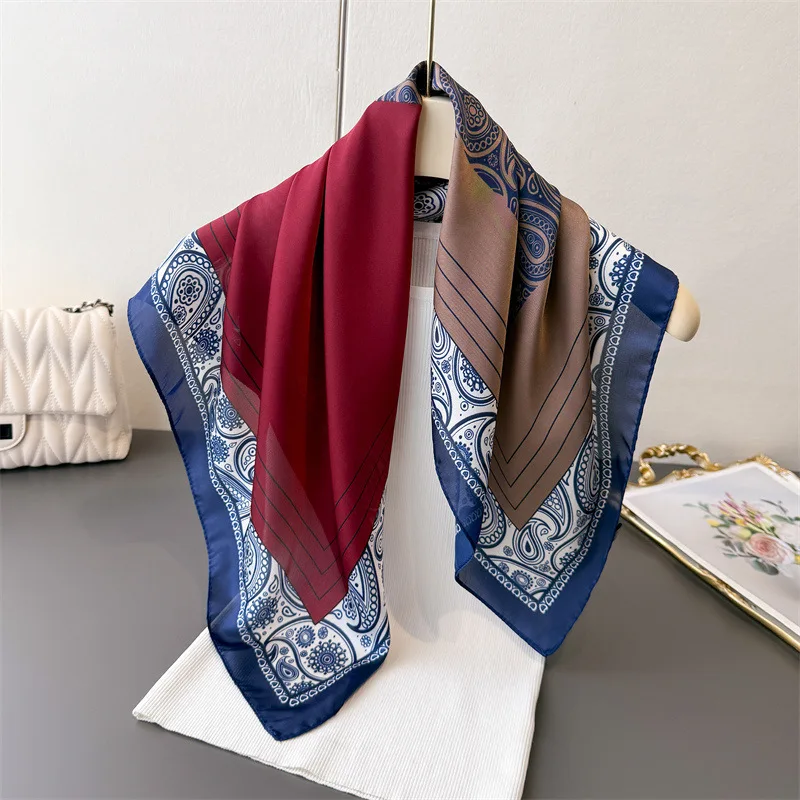 Luxus Paisley Print Schal Quadrat Schal für Frauen Weiche Satin Halstuch Weibliche Haar Bands Band Stirnband Bandana