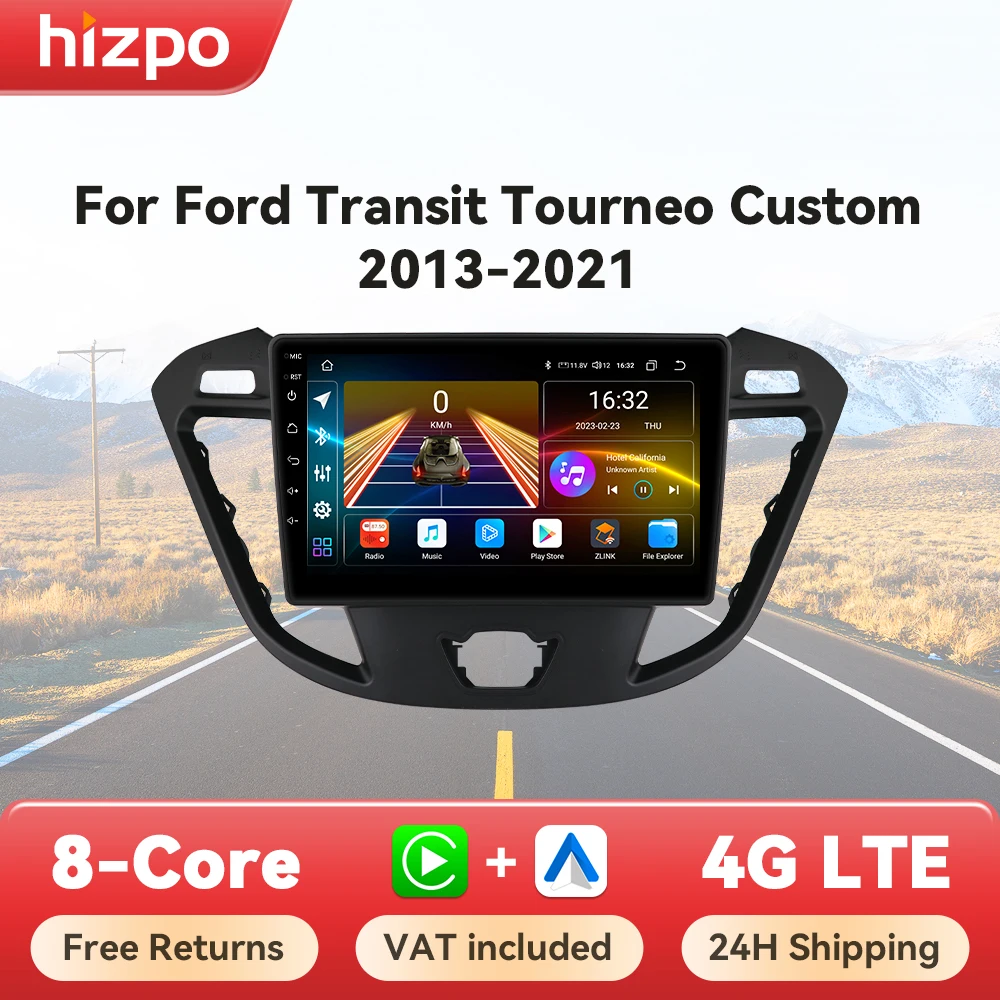 Hizpo 2din Autoradio Radio For Ford Transit Tourneo Custom 2013 - 2021 4G Car Multimedia GPS Wireless CarPlay Android Auto 7862