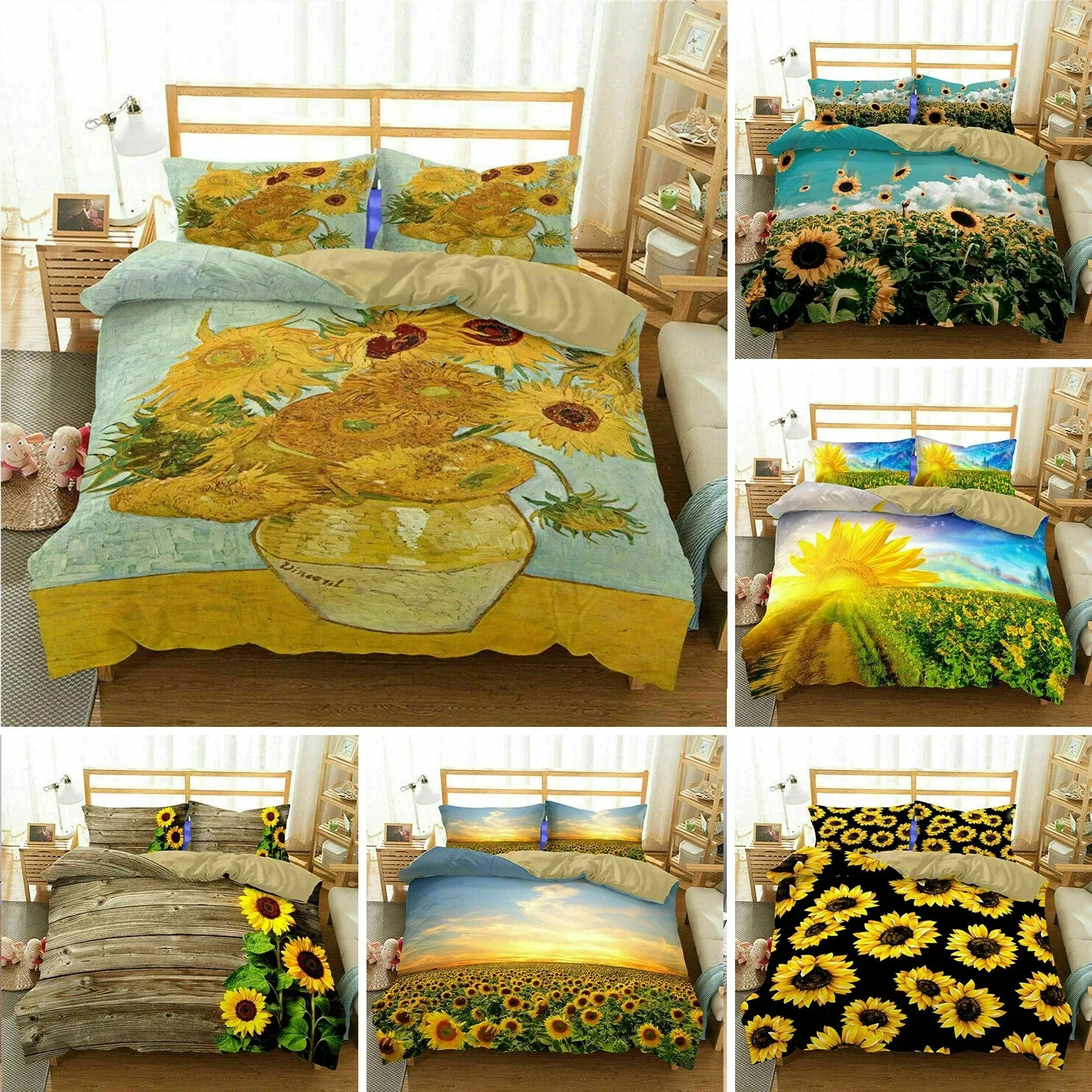 3D Floral Comforter Cover King Size for Kids Women Yellow Flowers Bedding Set Sunflower Duvet Cover Polyester Quilt Cover