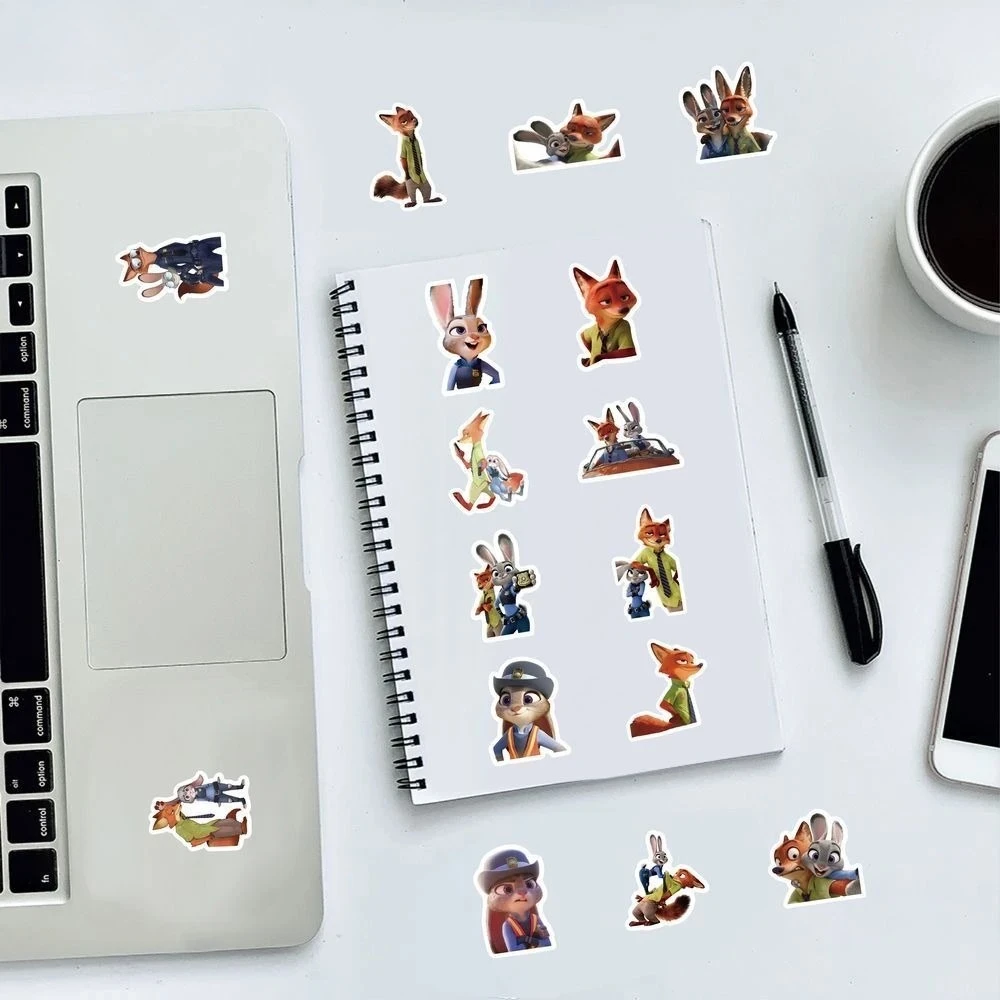 60 قطعة من ملصقات Zootopia، ديكور كرتوني لطيف جودي نيك، ملصقات مقاومة للماء DIY لحافظات الهاتف والمذكرات